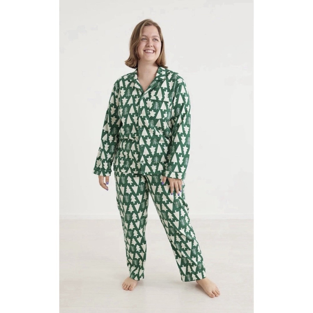 Hanna Andersson Organic Cotton Christmas Tree Flannel Pajama Set Adult M Holiday